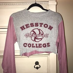 LF vintage college cropped distressed long sleeve